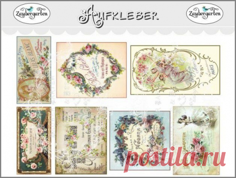 Etiketten - 7 geschnittene,wasserfeste Vintage Aufkleber No.8 - ein Designerstück von zauber-garten bei DaWanda