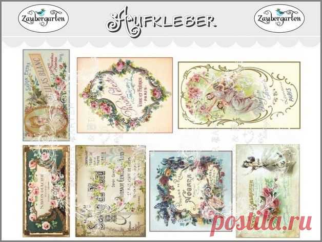 Etiketten - 7 geschnittene,wasserfeste Vintage Aufkleber No.8 - ein Designerstück von zauber-garten bei DaWanda