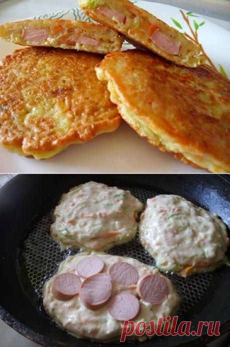 Оладьи из кабачков с сосисками, быстрый завтрак