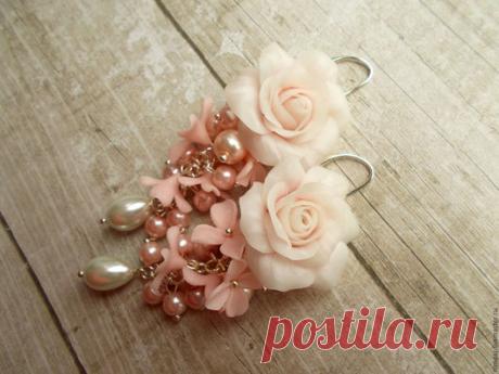 Купить Подвеска и серьги "Фарфор" - рози, цветы, серьги, подвеска, цветочные украшения, цветочные серьги