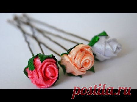 Шпильки для волос с розами. МК. 簪 Kanzashi DIY