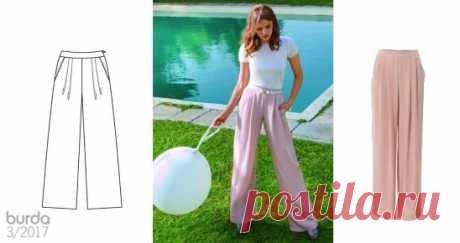 Брюки палаццо, Burda 3/2017, выкройка №: 115 A - https://okl.lt/6iMp4
Тем, кто влюблен в брюки, наверняка придется по душе струящаяся модель палаццо на фасонном поясе, со складками у пояса и боковыми карманами.
Разм. 36-44
ам потребуется: Крепдешин 2,30 м шириной 140 см для всех размеров; флизелин G 785; 1 потайная застежка-молния длиной 22 см и специальная лапка швейной машины для ее притачивания.
Рекомендуемые ткани: мягко драпирующиеся брючные ткани.
#выкройки