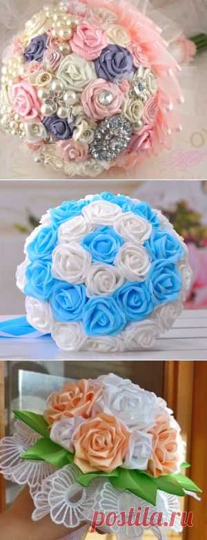 Букет невесты своими руками из атласных лент: инструкция и фото