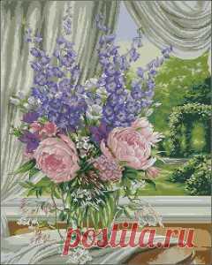 Delphiniums and Peonies-cross-stitch design | Cross-Stitch Club