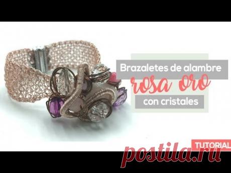 Brazalete De Alambre Oro Rosa Tejido A Crochet En Punto Peruano