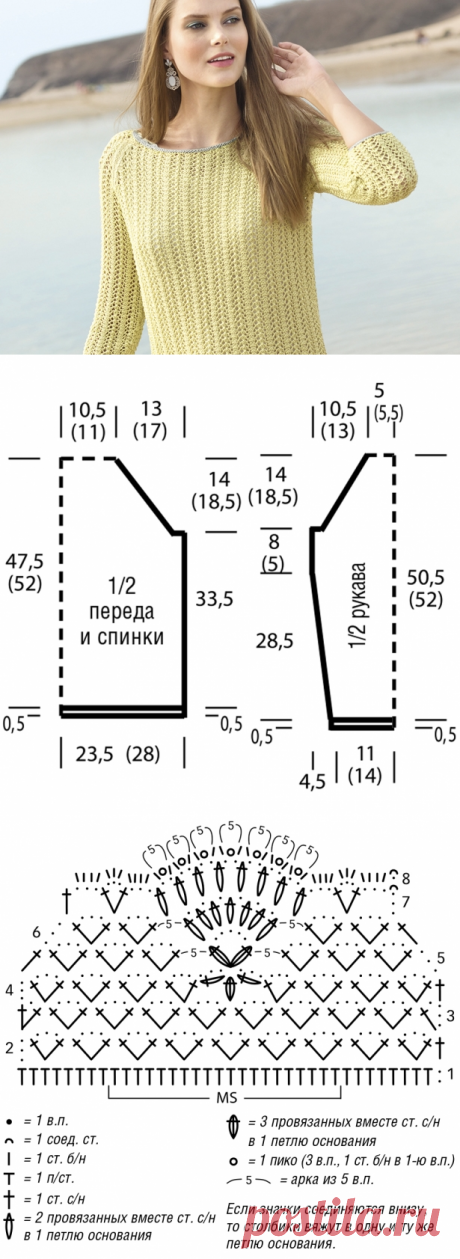 Джемпер с ажурным бордюром - схема вязания спицами. Вяжем Джемперы на Verena.ru