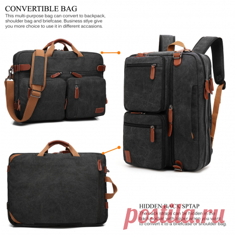 CoolBELL Convertible Backpack Messenger Bag Shoulder Bag Laptop Case Handbag Business Briefcase Multi-Functional Travel Rucksack Fits 17.3 Inch Laptop for Men/Women (Black): Amazon.ca: Office Products