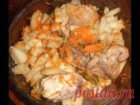 Тушёная картошка с курицей в микроволновке
