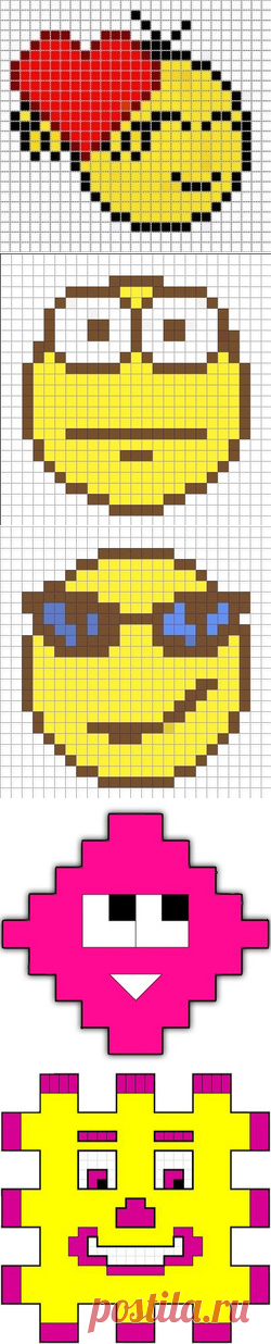 Рисунки смайлики По клеточкам в тетради (30 картинок)