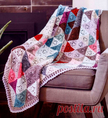 Плед из треугольных мотивов крючком