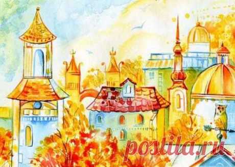 Осенний пейзаж акварелью