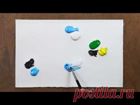 How to Paint a Mountain River with a Palette Knife | Simple Acrylic Painting
