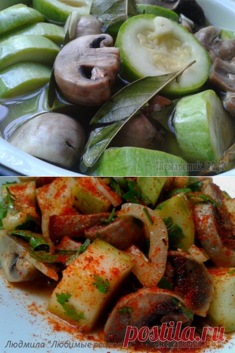 Салат из маринованных шампиньонов и кабачков.