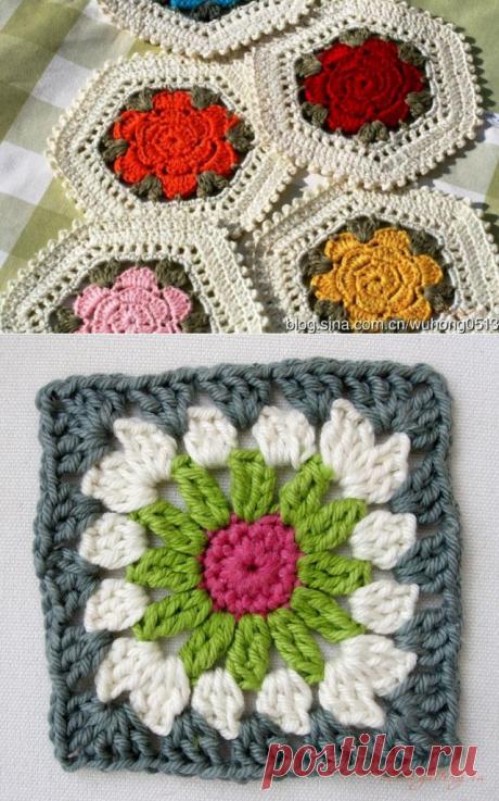 Мотивы для вязания крючком пледов и подушек. Схемы. /