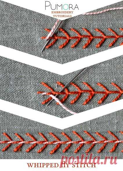 Pumora's embroidery stitch-lexicon: the whipped fly stitch