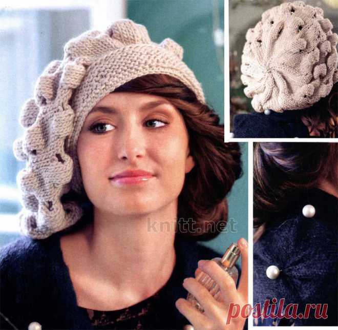 Вязаные спицами объемный берет и шарф с бусинами | knitt.net | Все о вязании