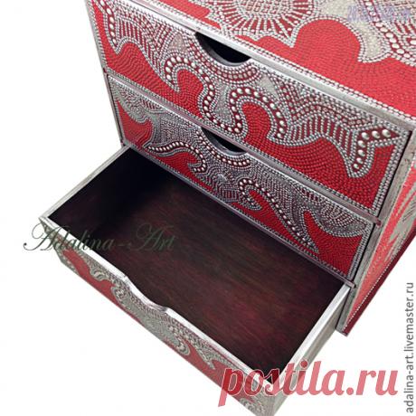 Купить ДОРОТЕЯ мини-комод Точечная роспись - шкатулка, шкатулка для украшений, шкатулка деревянная