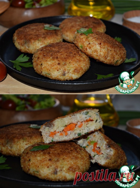 Котлеты из скумбрии с картофельным пюре.