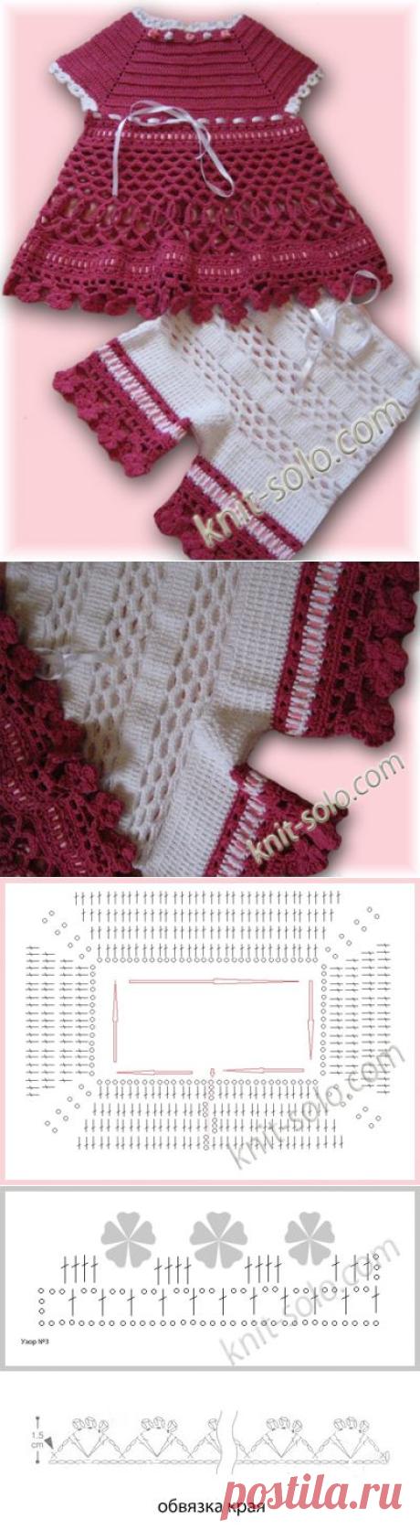 Вязаный крючком летний комплект: платье и штанишки для девочки - knit-solo.com