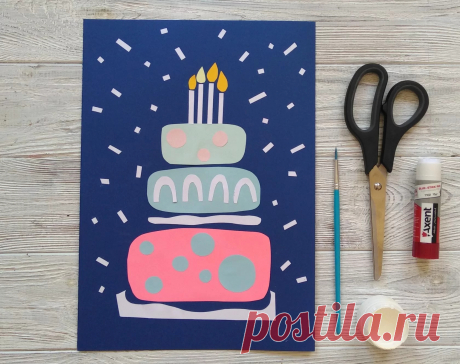 ✔Аппликация торт на открытку - бесплатный фото урок для детей от Risuemdoma