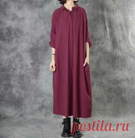 Women Fuchsia long dress long sleeve dress Kaftan plus size | Etsy
