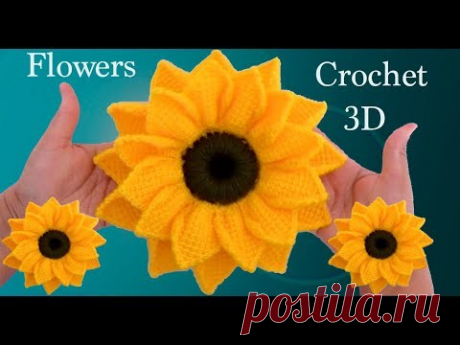 Como hacer girasoles en 3D a Crochet en punto tunecino tejido tallermanualperu
