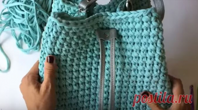 Стильная сумка-торба из трикотажной пряжи крючком