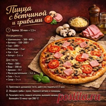 Пицца с ветчиной и грибами