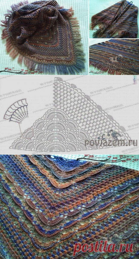 Меланжевая шаль крючком, схема