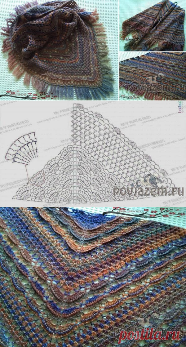 Меланжевая шаль крючком, схема