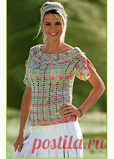 Ажурный пуловер узором из клеток. Крючком. / crochetclub.net