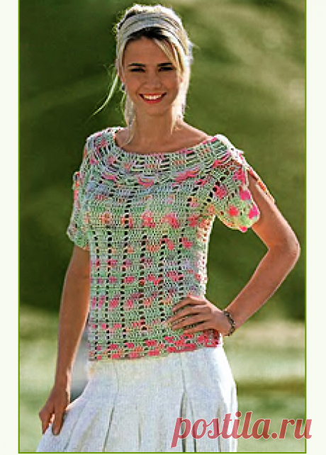 Ажурный пуловер узором из клеток. Крючком. / crochetclub.net