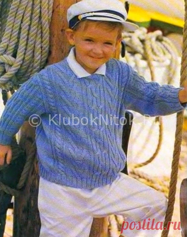 Синий пуловер | Вязание для детей | Вязание спицами и крючком. Схемы вязания.