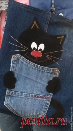 ручной работы. Ярмарка Мастеров - ручная работа. Купить Котяра Васька. Handmade. Аппликация, синий, сумка на каждый день - FABIENNE HERY - Pinsit ручной работы. Ярмарка Мастеров – ручная работа. Купить Котяра Васька. Handmade. Аппликация, синий, сумка на …