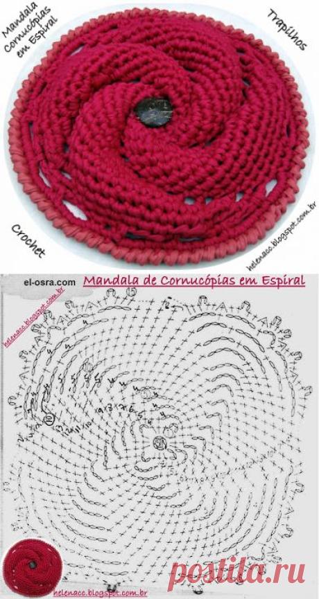 EU TAMBÉM CROCHETO...: Mandala Cornucópias em Espiral (Trapilhos)