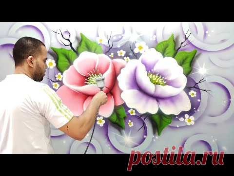 (5060) باستخدام الدوائر والوردة ارسم بنفسك ديكور حوائط روعة - YouTube