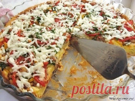 Замечательный открытый пирог с курицей и болгарским перцем!
