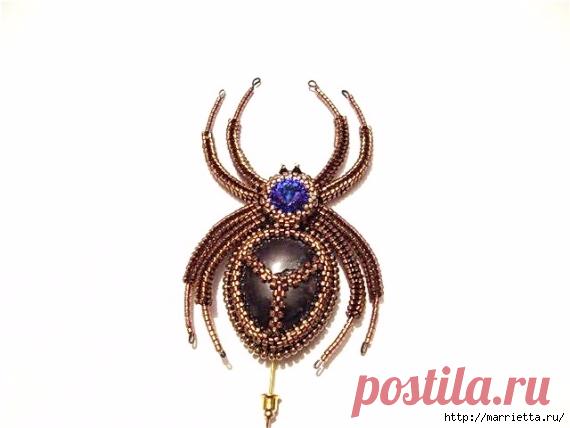 Бисероплетение. Брошь ПАУК.