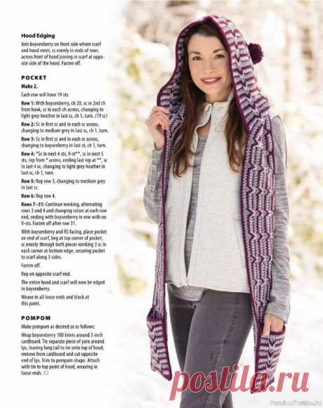 Мозаичный шарф с капюшоном. Описание | Женская одежда крючком. Схемы и описание