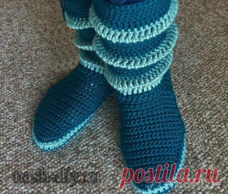 Сапожки вязаные крючком Голенище гофрой