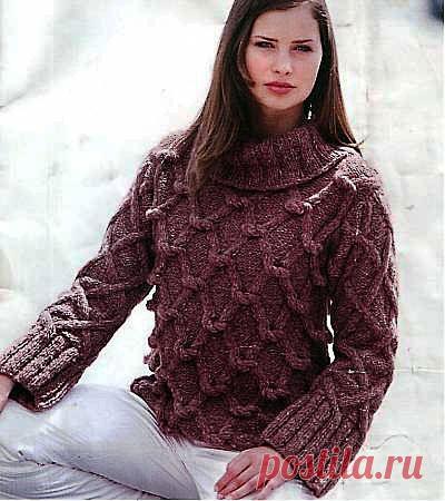 Пуловер с узором из ромбов