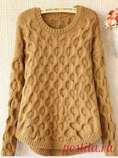 Women' Round Neck Worsted Candy Color Pullover Pullover from…