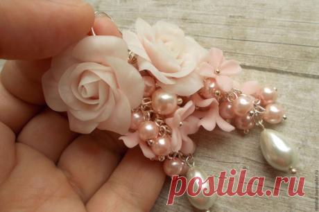 Купить Подвеска и серьги "Фарфор" - рози, цветы, серьги, подвеска, цветочные украшения, цветочные серьги