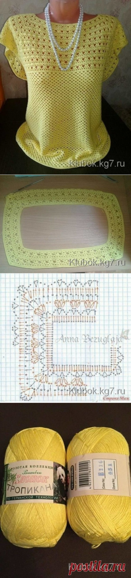 Схема для вязания крючком квадратной кокетки летней кофточки.
