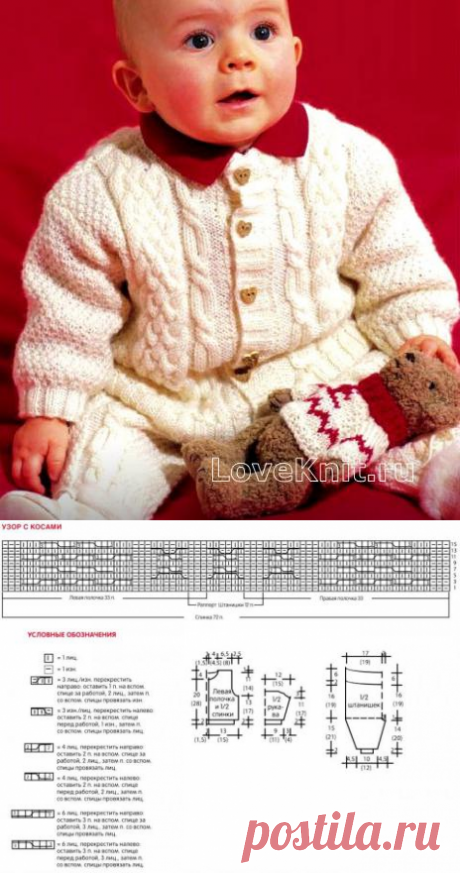 Детский жакет и штаны с узором из кос схема » Люблю Вязать