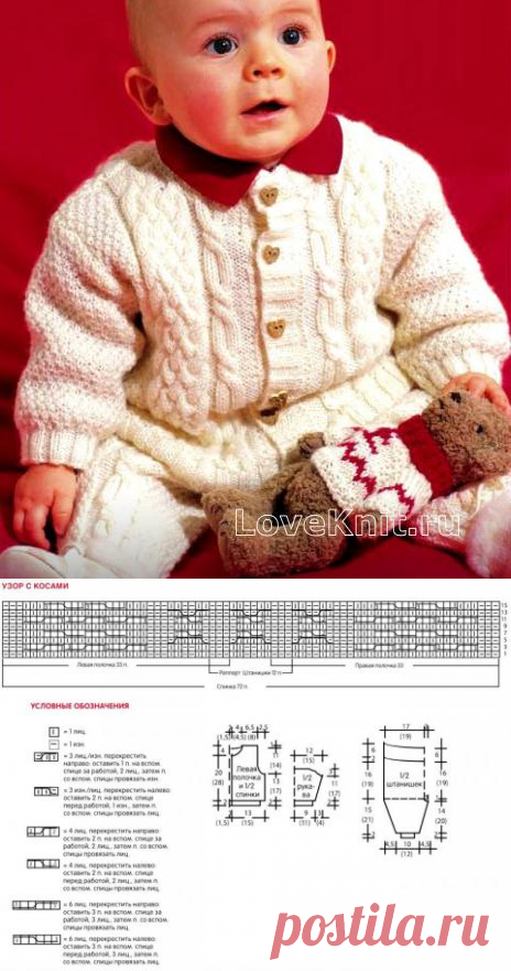 Детский жакет и штаны с узором из кос схема » Люблю Вязать