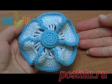 Вязаный цветок Урок 40 Великолепный цветочек с объемной серединкой - YouTube