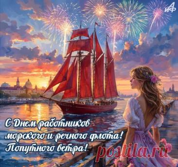 С праздником! Пусть в жизни будет все прекрасно, в небе светит солнце, в душе поют птицы, а ваша лодка счастья никогда не разобьется о скалы проблем и тревог. Пусть жизнь будет волной нести вперед, даря радость и успех, чтобы эти волны поднимали высоко к блаженству, а самое главное никогда не вредили. Открытки на День работников морского и речного флота!