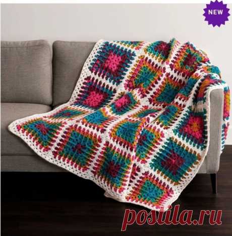 Яркий плед крючком