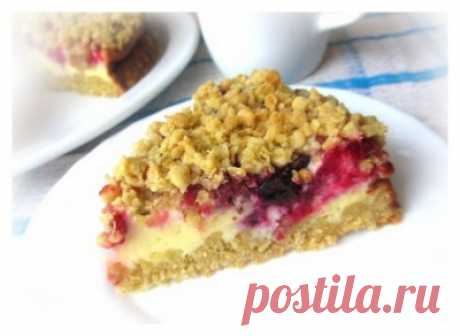 Овсяный пирог с творожно-ягодной начинкой : Выпечка сладкая